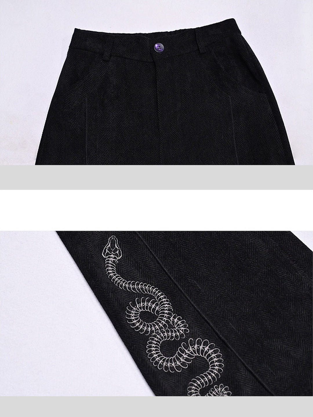 Snake Embroidered Flared Pants