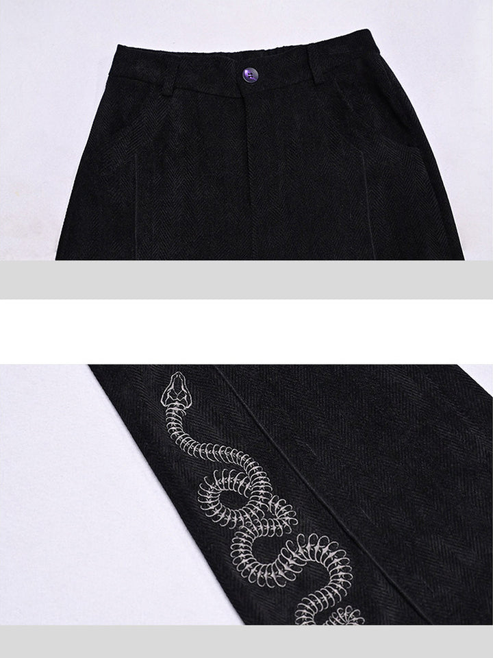 Snake Embroidered Flared Pants