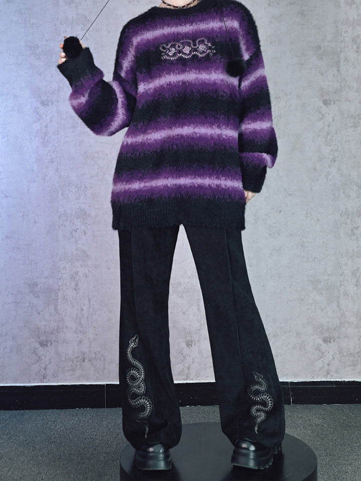 Snake Embroidered Flared Pants