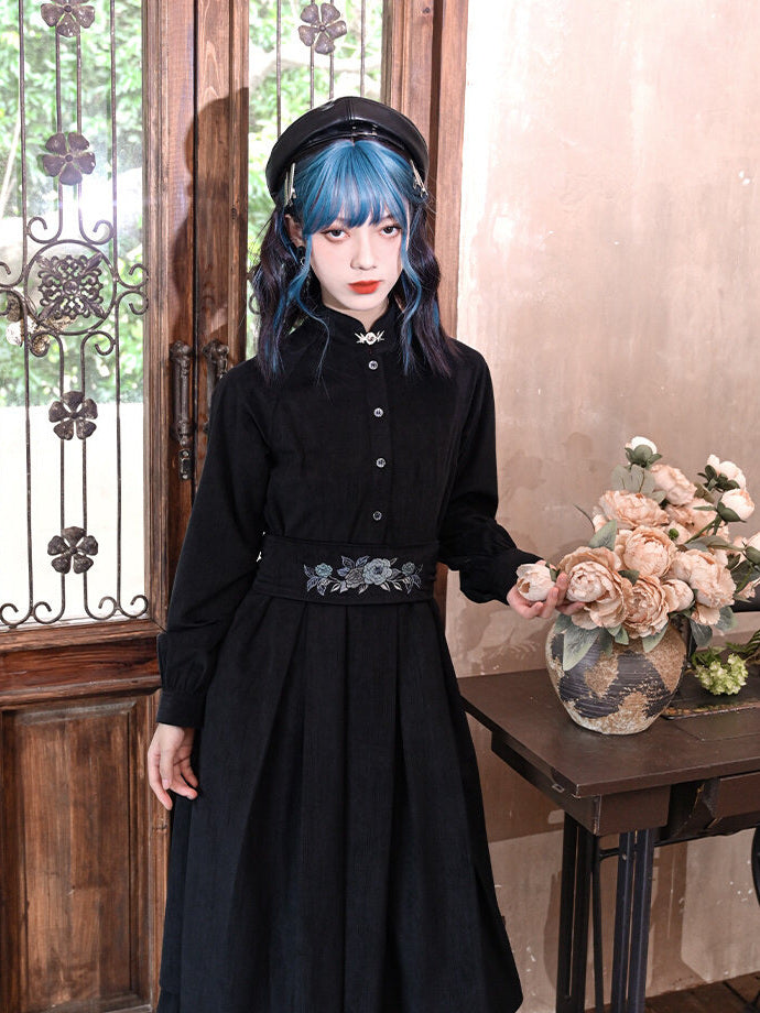 Chinese-Inspired Floral Embroidered Midi Dress