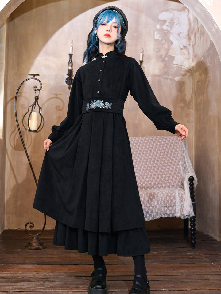 Chinese-Inspired Floral Embroidered Midi Dress