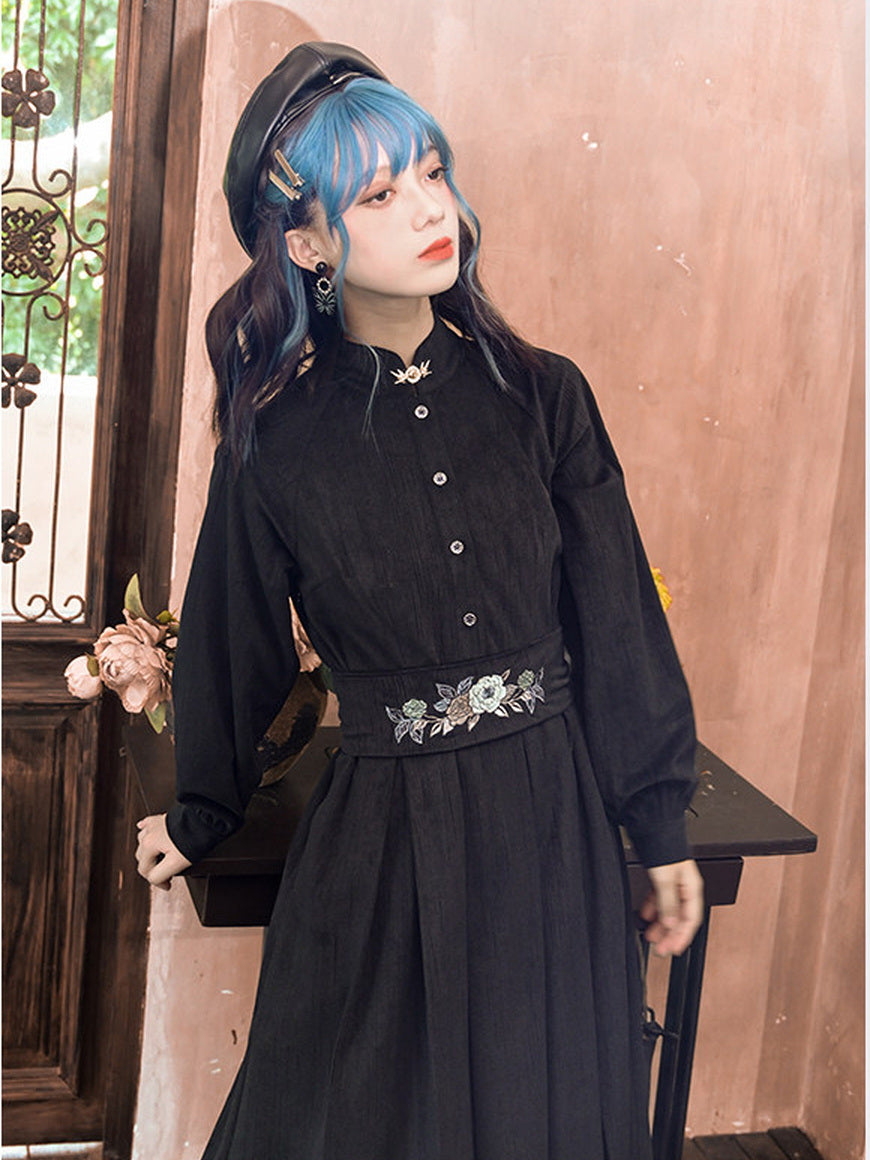 Chinese-Inspired Floral Embroidered Midi Dress