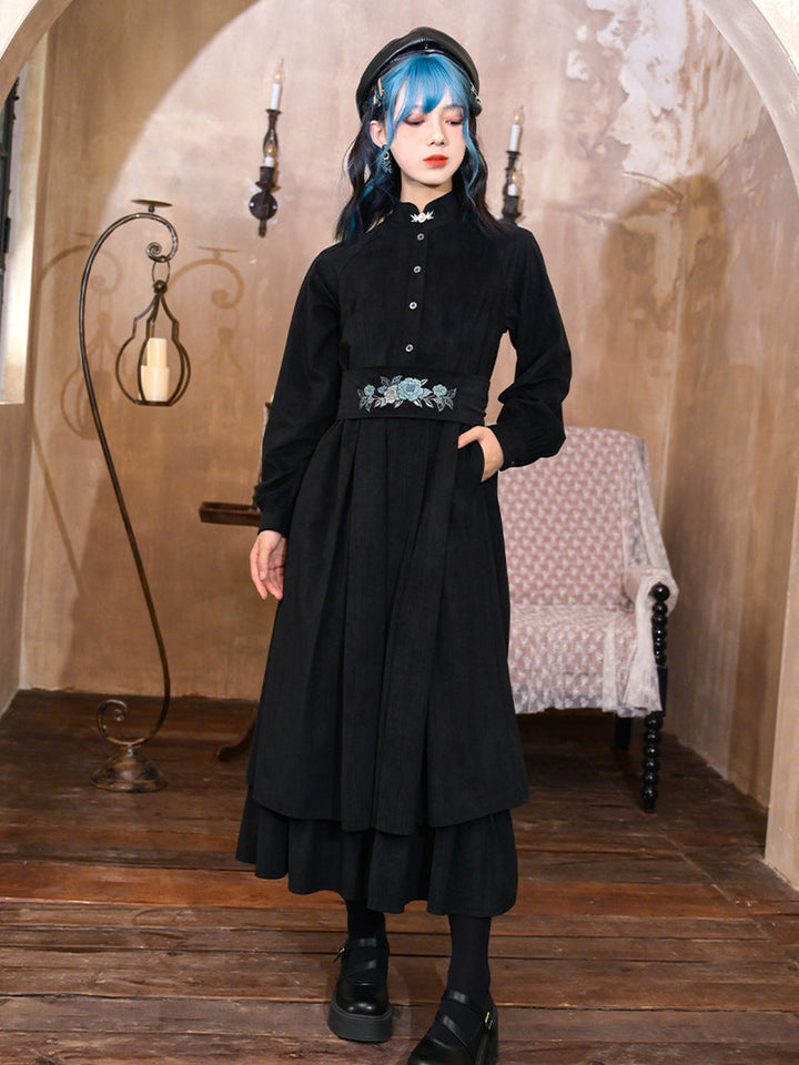 Chinese-Inspired Floral Embroidered Midi Dress