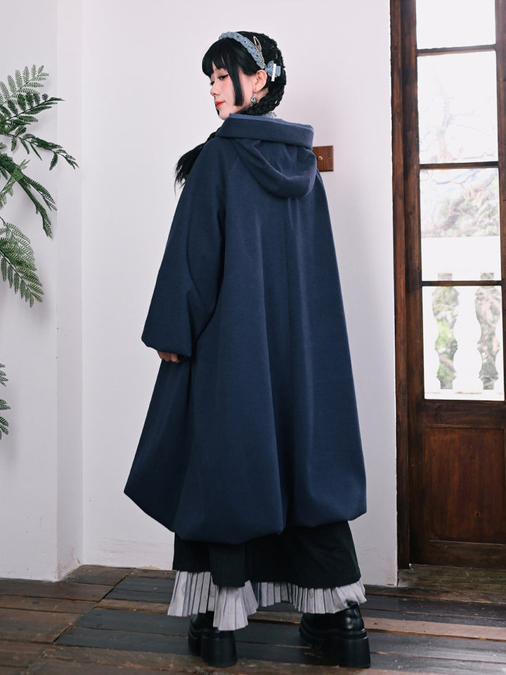 Jellyfish Embroidered Hooded Cocoon Coat