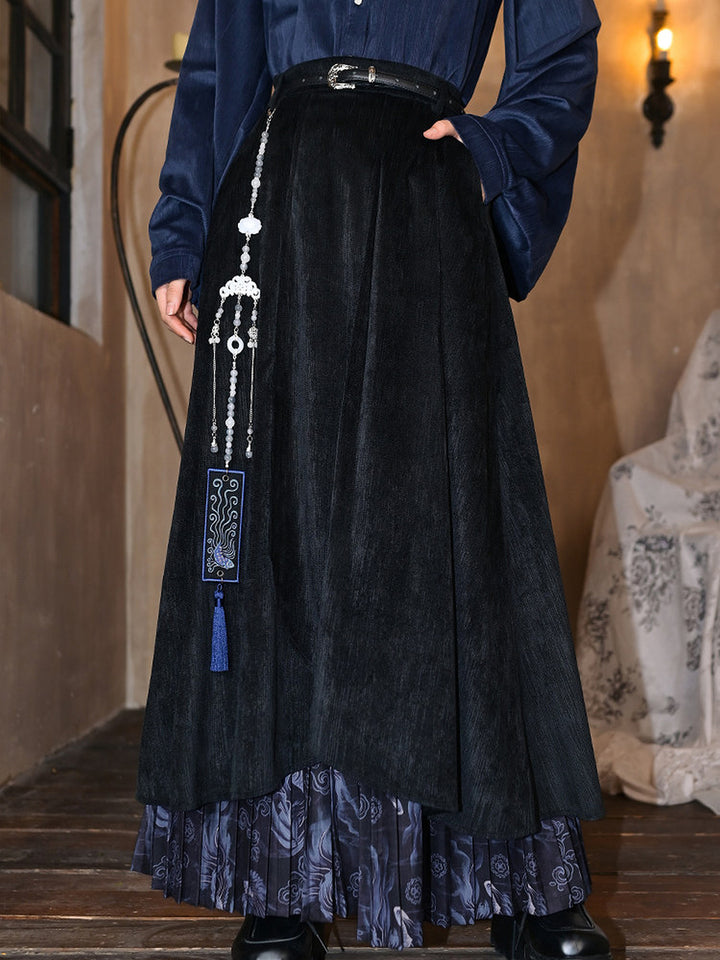 Asymmetric Layered Print Pleated Maxi Skirt