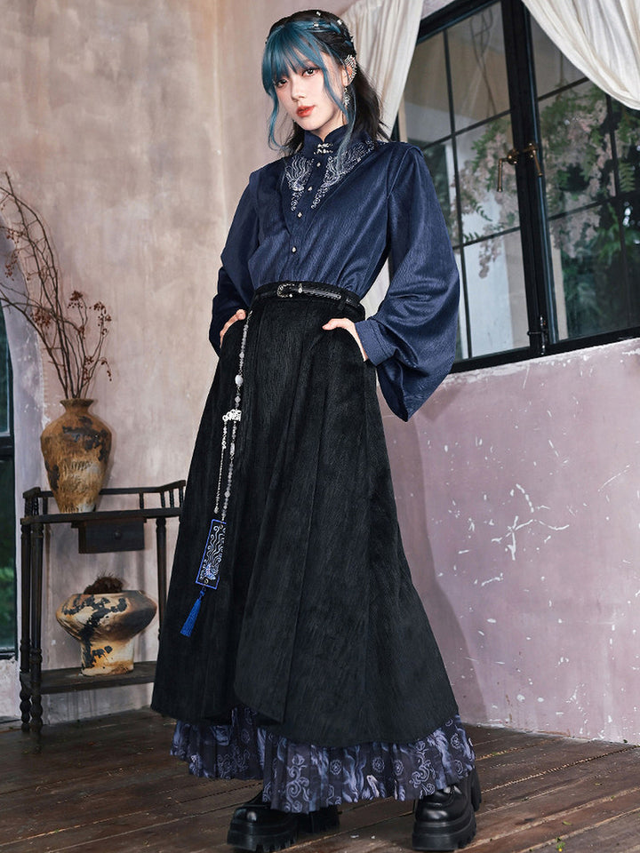 Asymmetric Layered Print Pleated Maxi Skirt