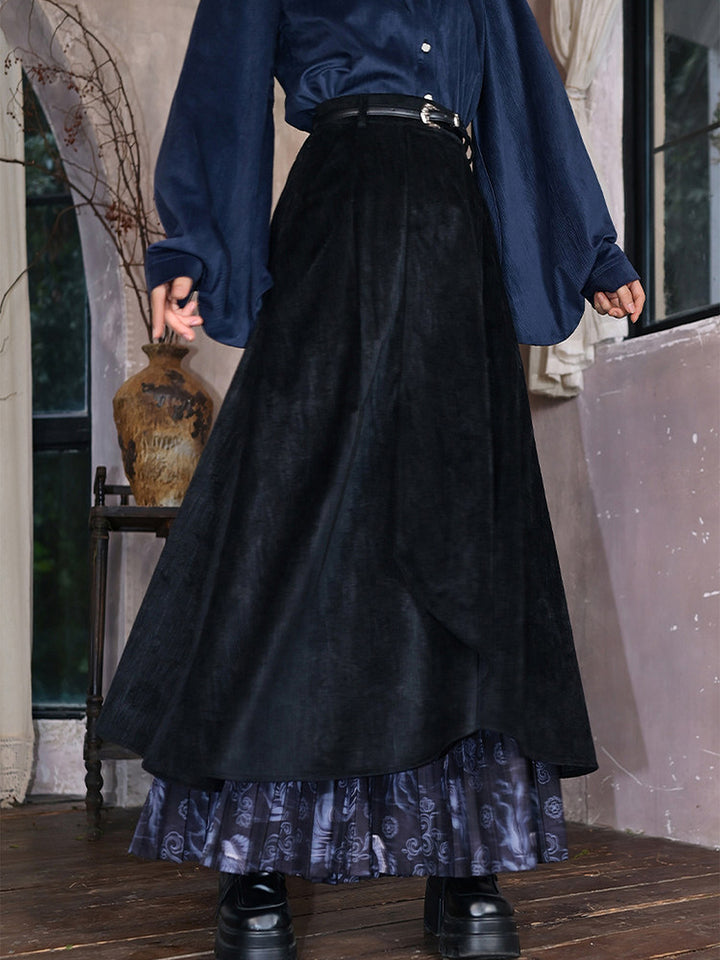Asymmetric Layered Print Pleated Maxi Skirt
