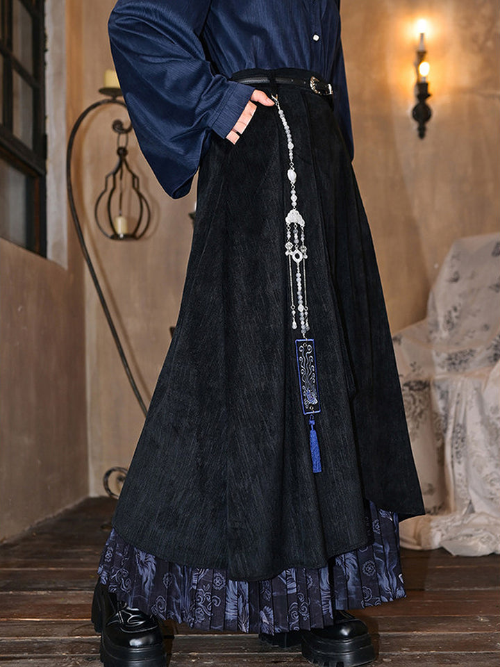Asymmetric Layered Print Pleated Maxi Skirt
