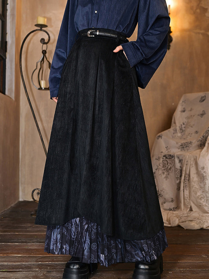 Asymmetric Layered Print Pleated Maxi Skirt