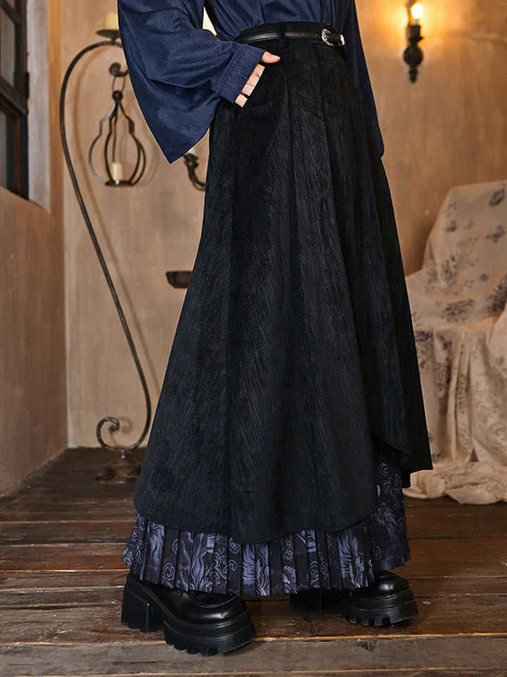 Asymmetric Layered Print Pleated Maxi Skirt