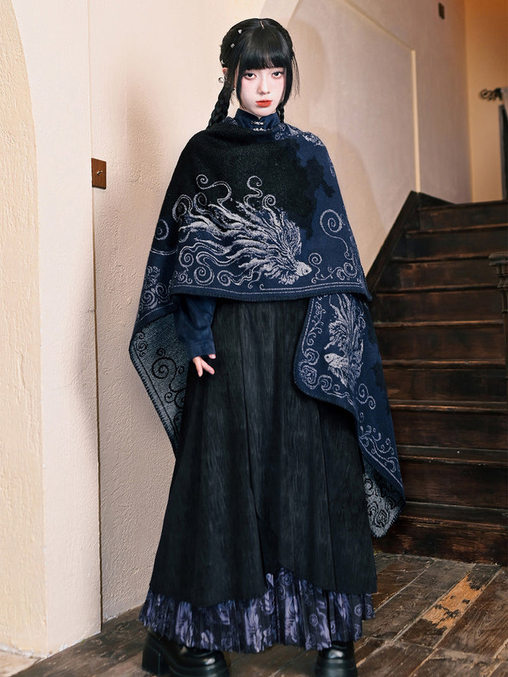 Asymmetric Layered Print Pleated Maxi Skirt