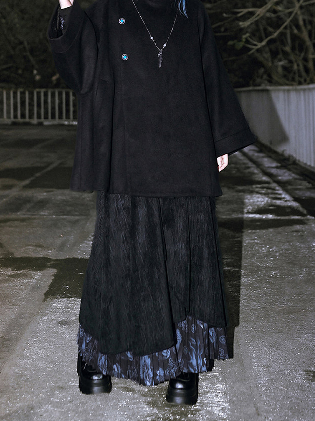 Asymmetric Layered Print Pleated Maxi Skirt