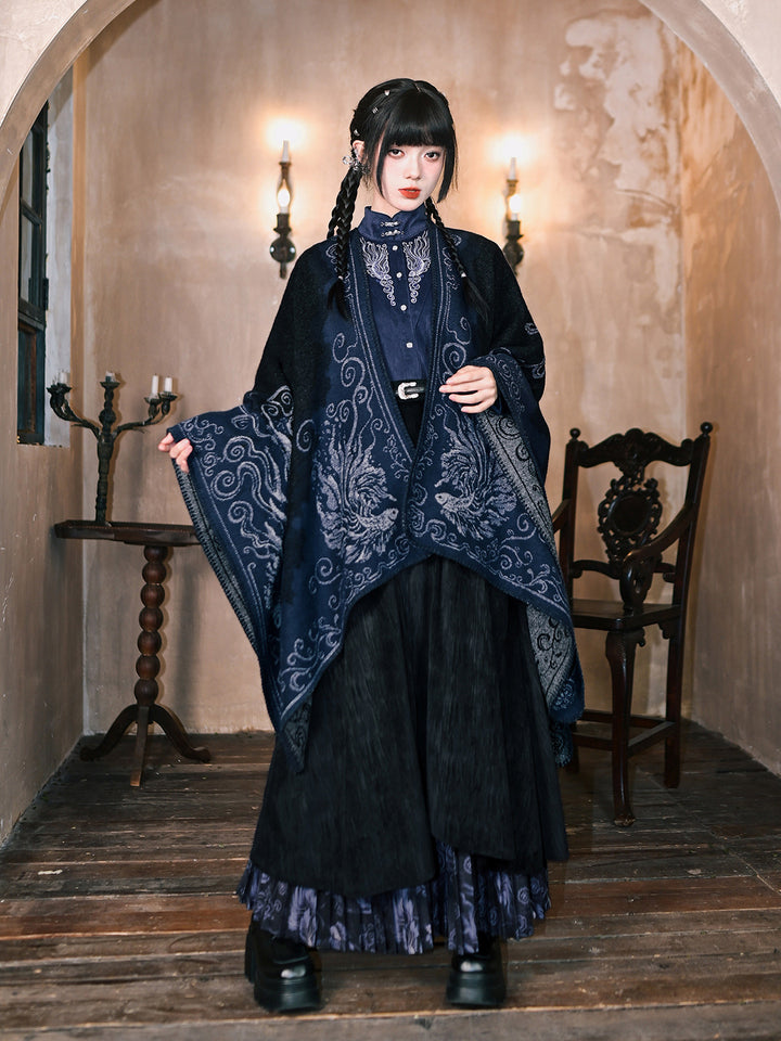 Chinese-Inspired Fish Embroidered Pipa Sleeve Shirt