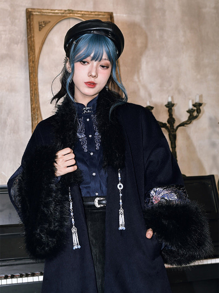 Chinese-Inspired Fish Embroidered Pipa Sleeve Shirt