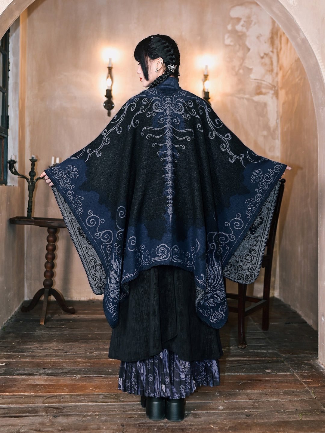 Chinese-Inspired Phoenix Jacquard Cape Shawl