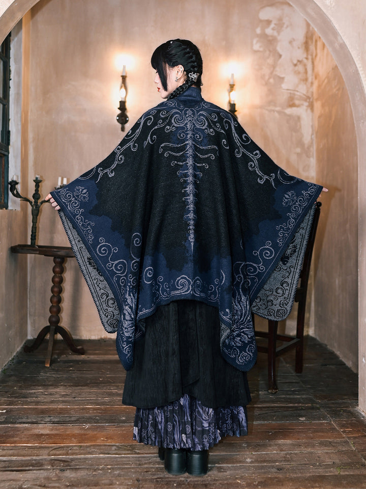 Chinese-Inspired Phoenix Jacquard Cape Shawl