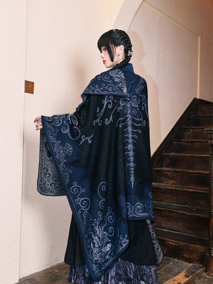 Chinese-Inspired Phoenix Jacquard Cape Shawl