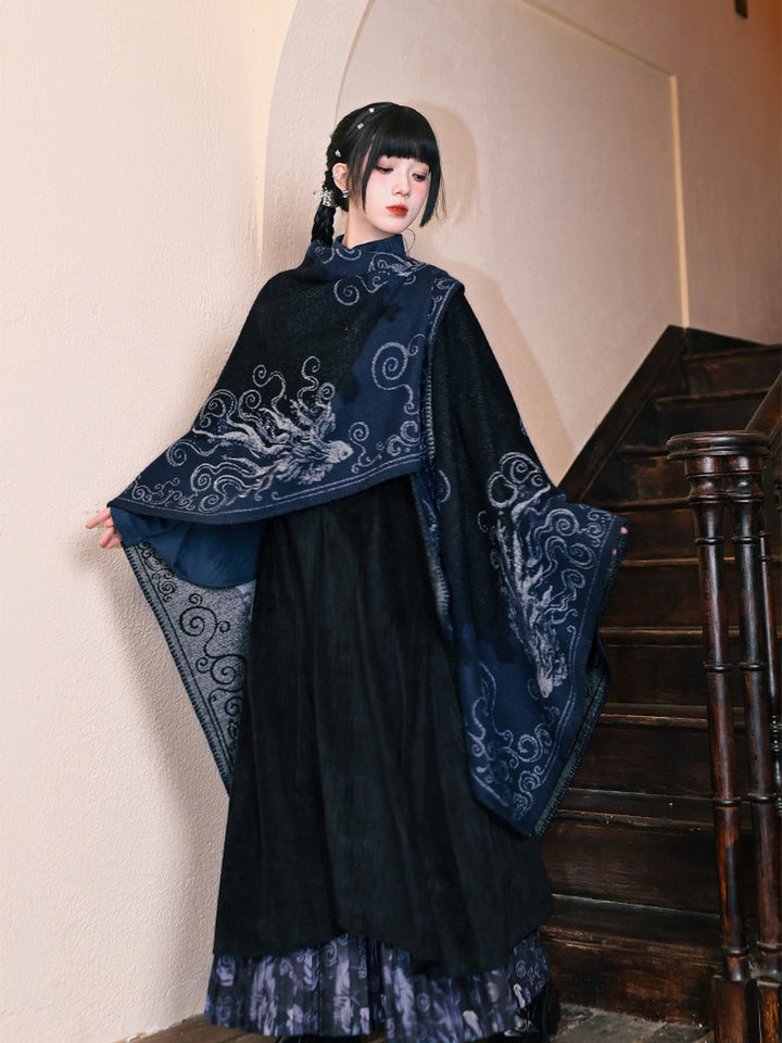 Chinese-Inspired Phoenix Jacquard Cape Shawl