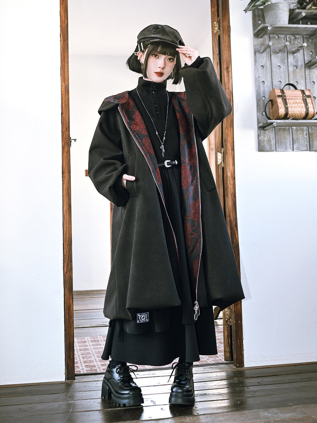Floral Embroidered Hooded Cocoon Coat