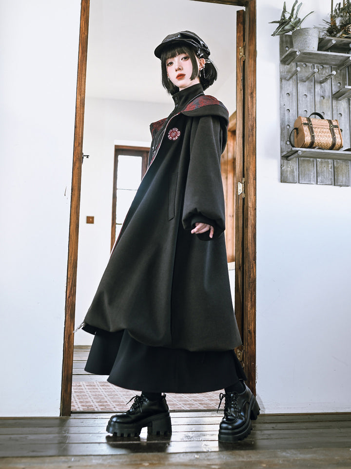 Floral Embroidered Hooded Cocoon Coat