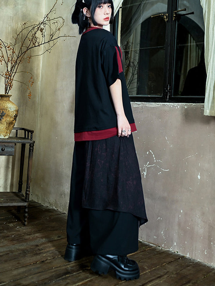 Chinese-Inspired Asymmetric Skirt-Overlay Harem Pants