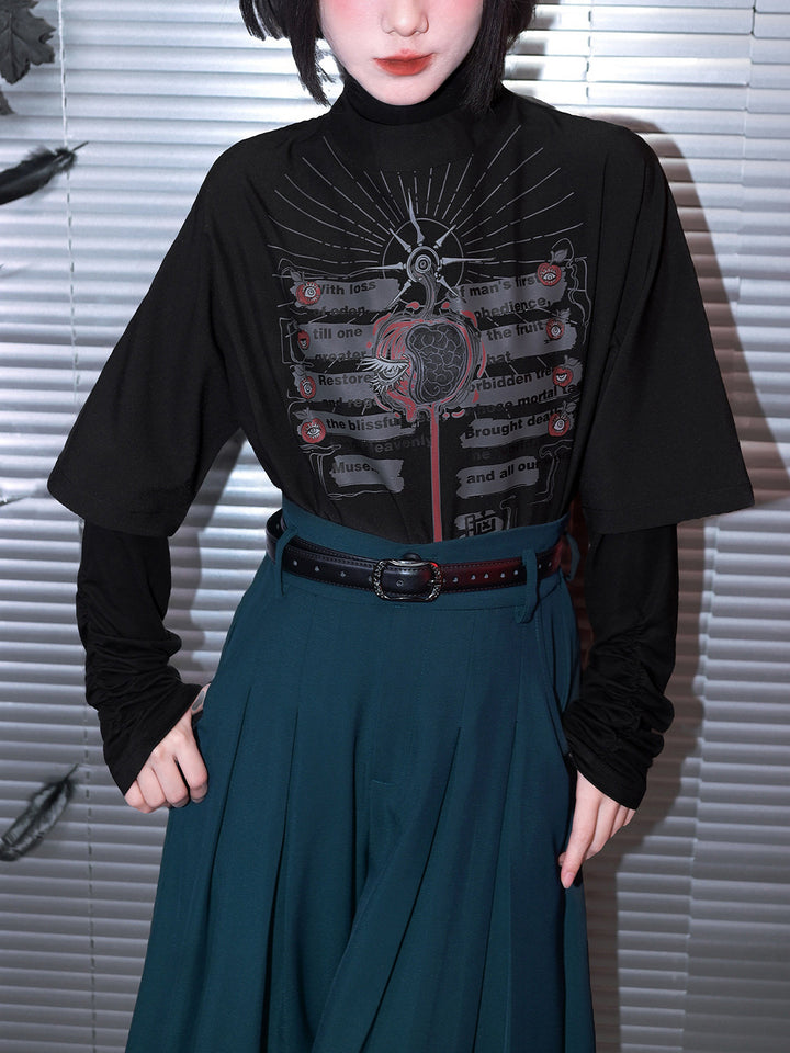 Gothic Eden Graphic Mock Neck Shirt