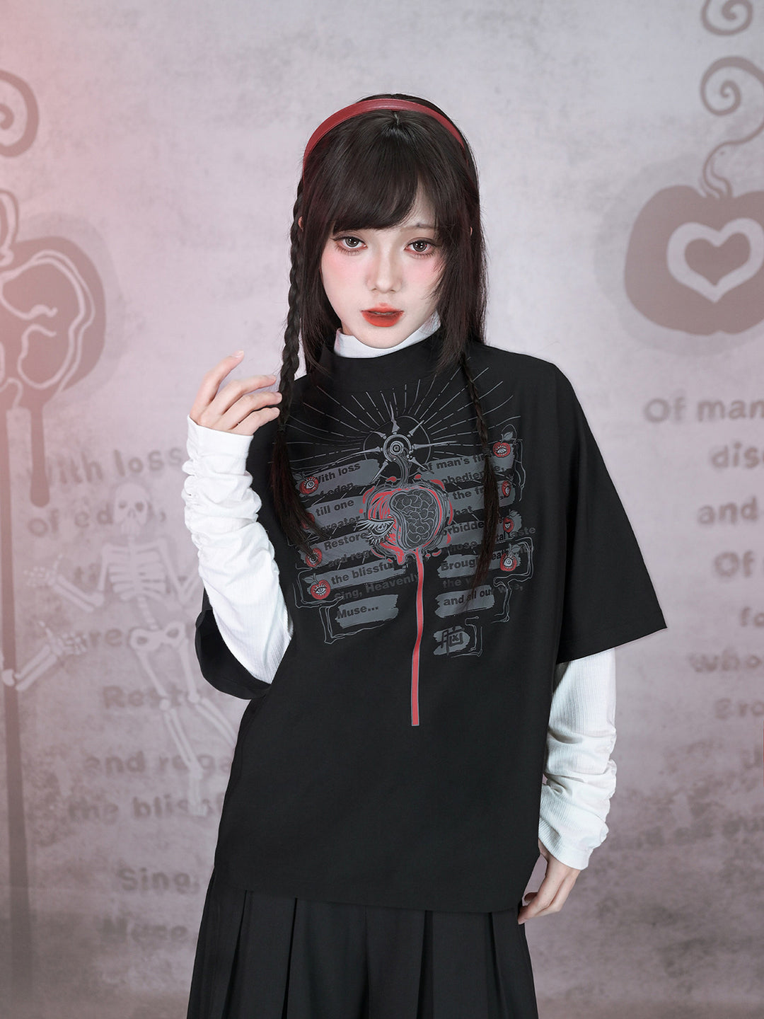 Gothic Eden Graphic Mock Neck Shirt