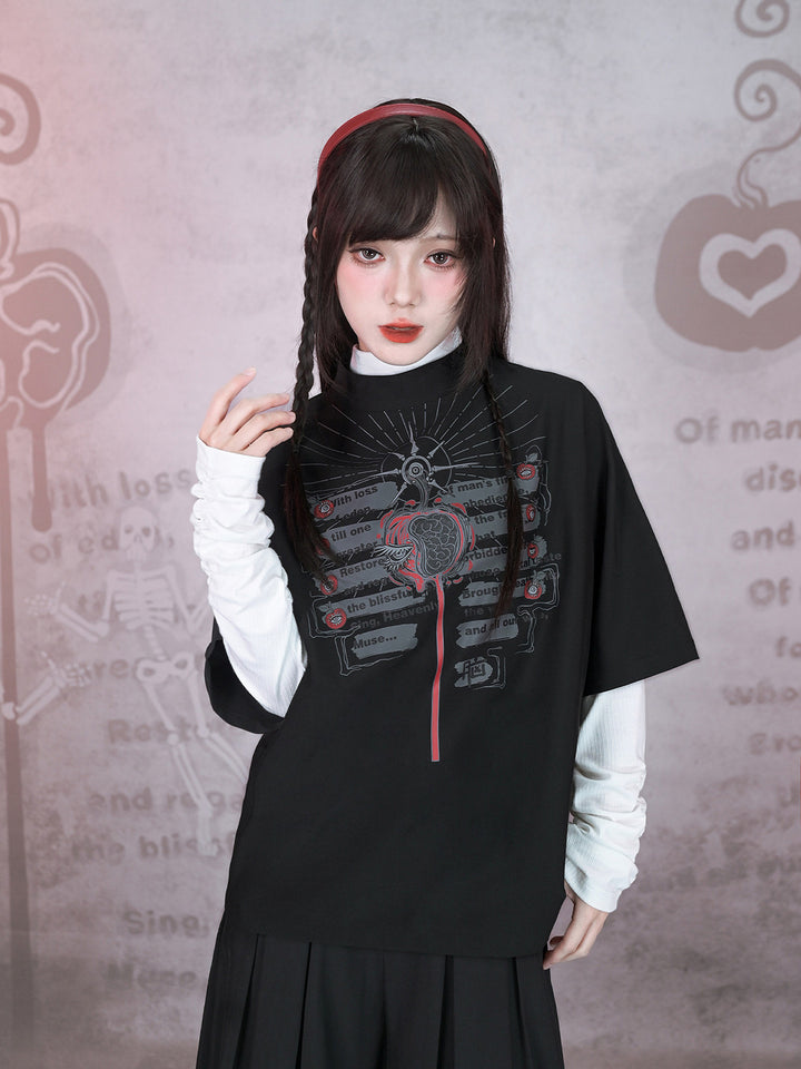 Gothic Eden Graphic Mock Neck Shirt