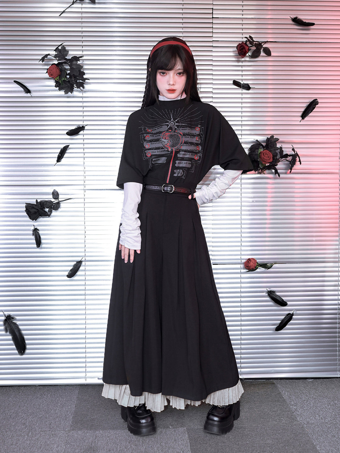 Gothic Eden Graphic Mock Neck Shirt