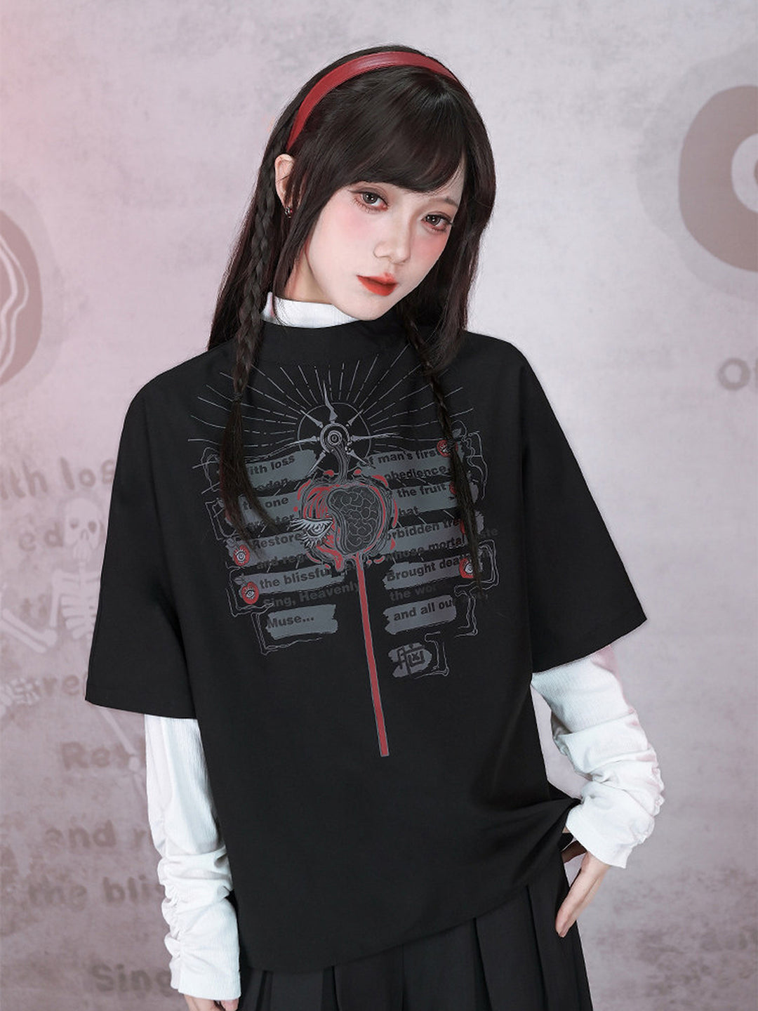 Gothic Eden Graphic Mock Neck Shirt
