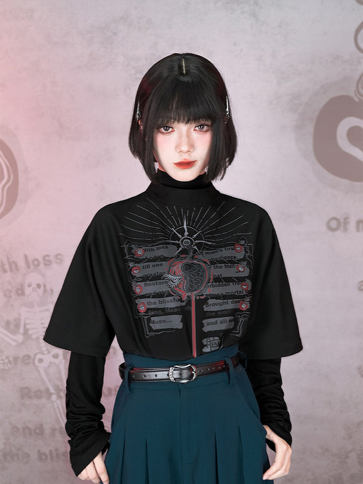 Gothic Eden Graphic Mock Neck Shirt