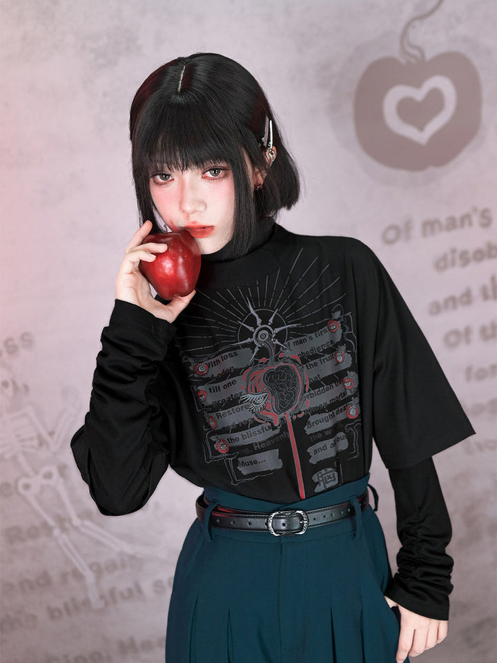 Gothic Eden Graphic Mock Neck Shirt