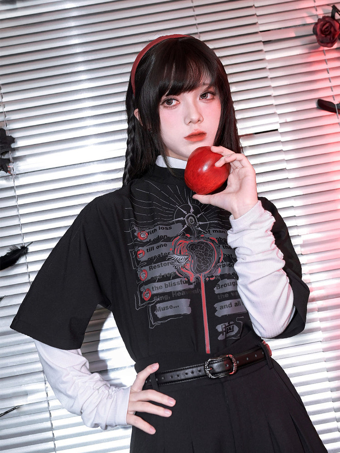 Gothic Eden Graphic Mock Neck Shirt
