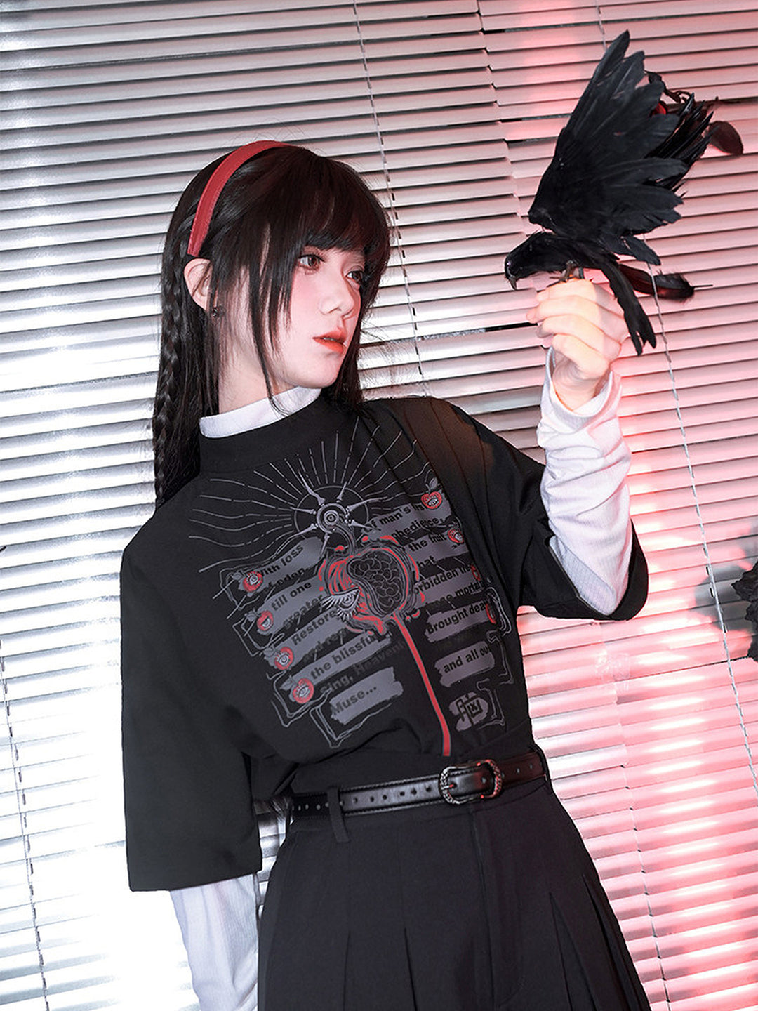 Gothic Eden Graphic Mock Neck Shirt