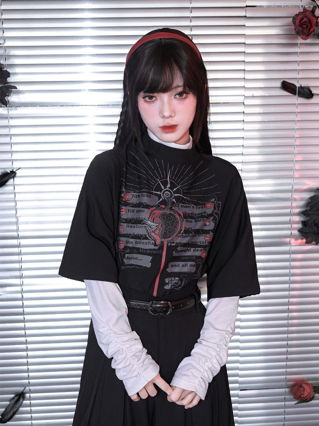 Gothic Eden Graphic Mock Neck Shirt