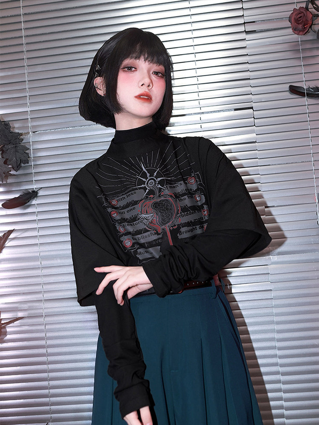 Gothic Eden Graphic Mock Neck Shirt
