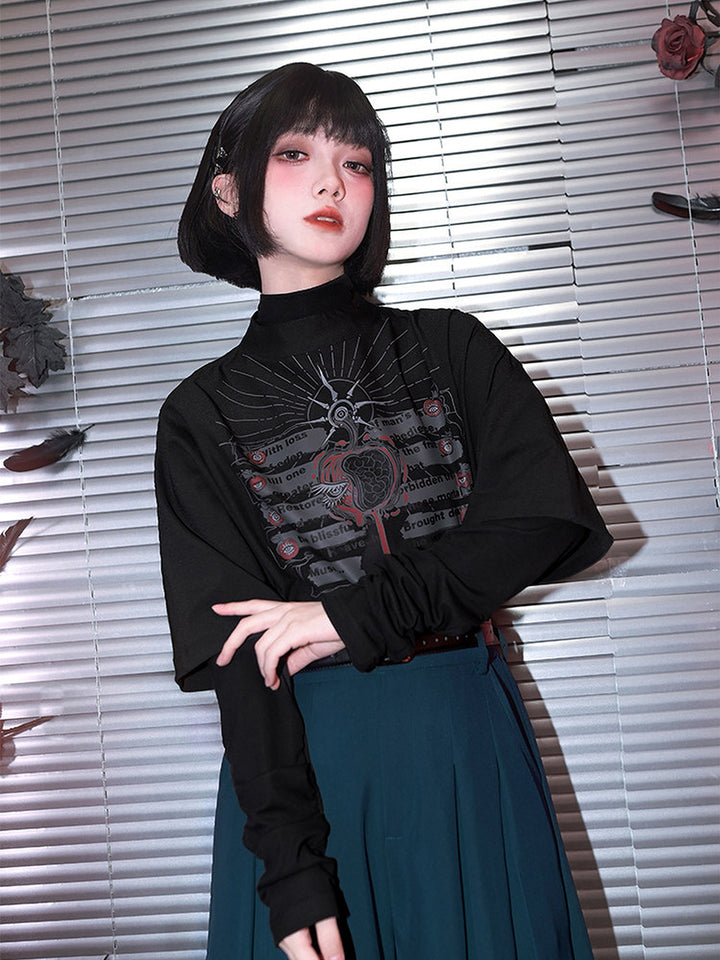Gothic Eden Graphic Mock Neck Shirt