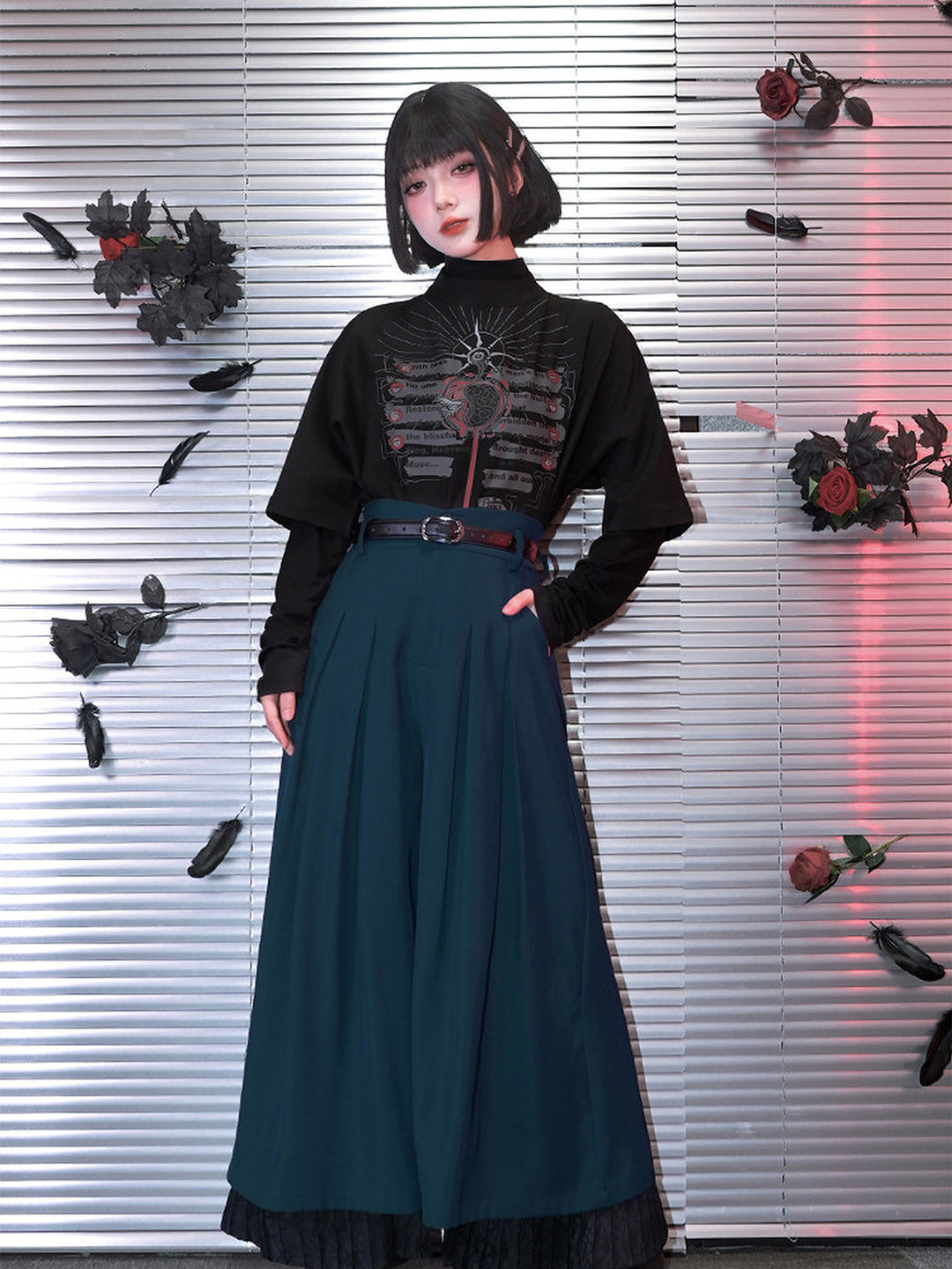 Gothic Eden Graphic Mock Neck Shirt