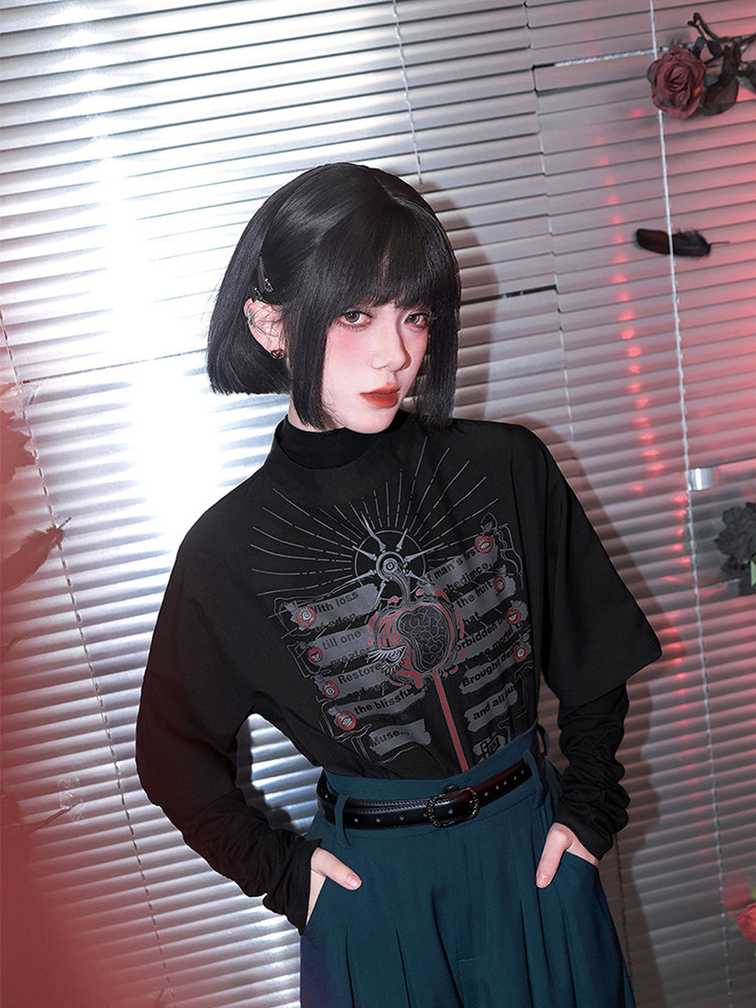 Gothic Eden Graphic Mock Neck Shirt