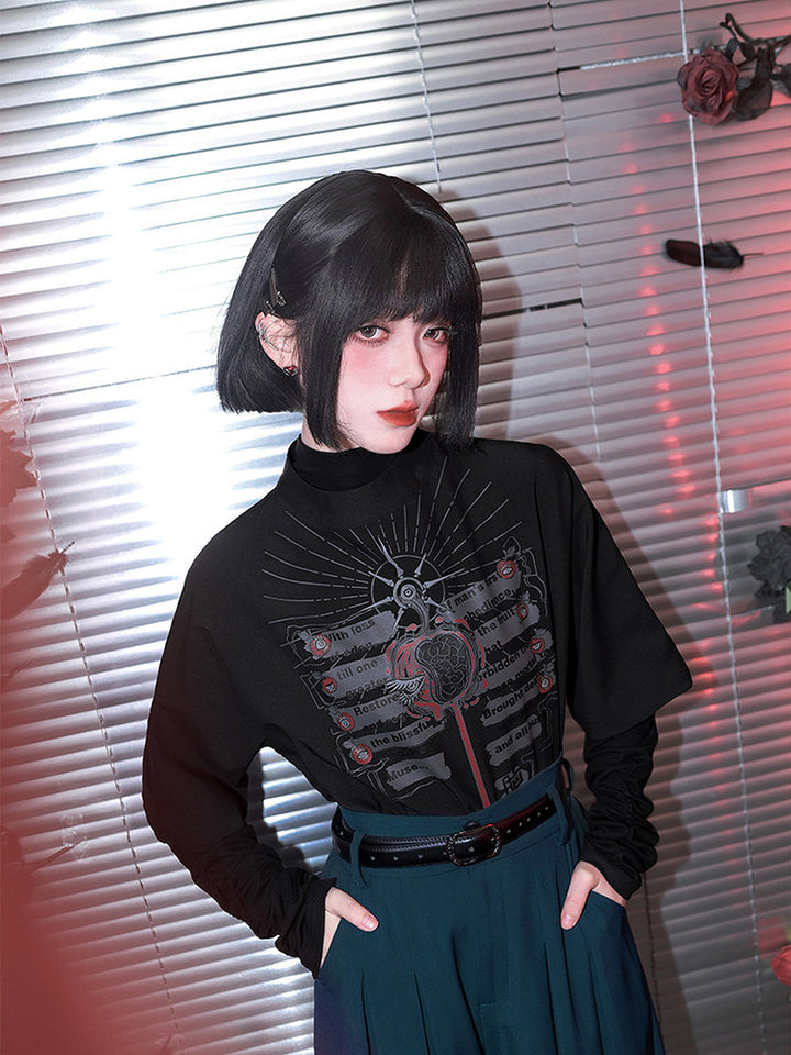 Gothic Eden Graphic Mock Neck Shirt