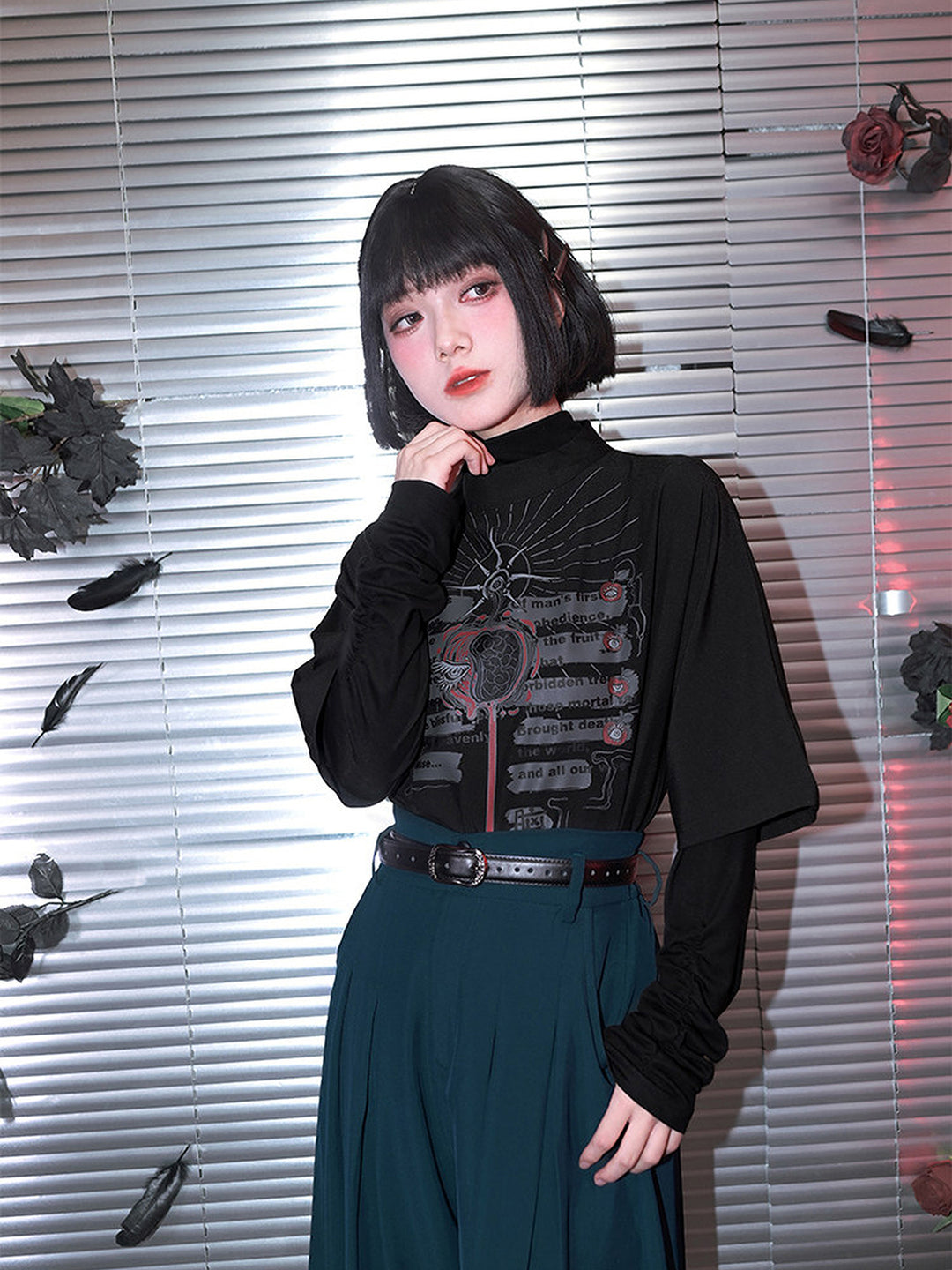 Gothic Eden Graphic Mock Neck Shirt