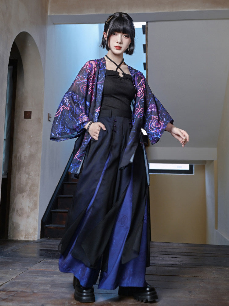Hanfu-Inspired Printed Chiffon Cardigan