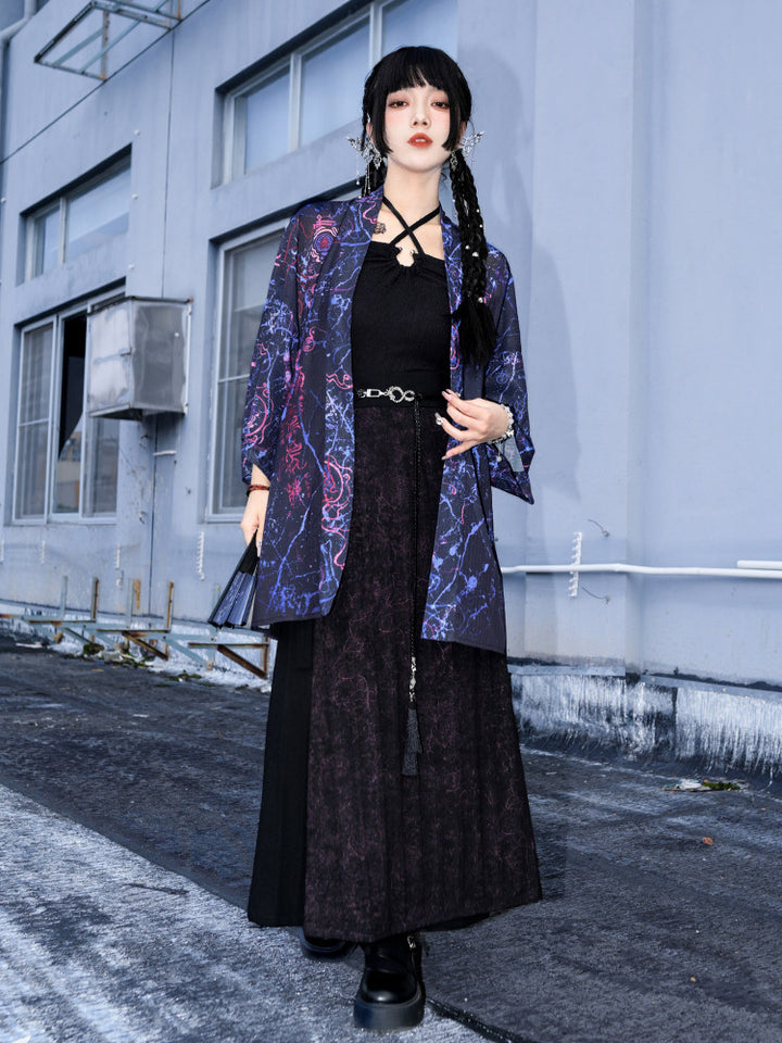 Hanfu-Inspired Printed Chiffon Cardigan