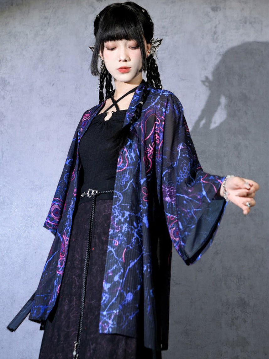 Hanfu-Inspired Printed Chiffon Cardigan
