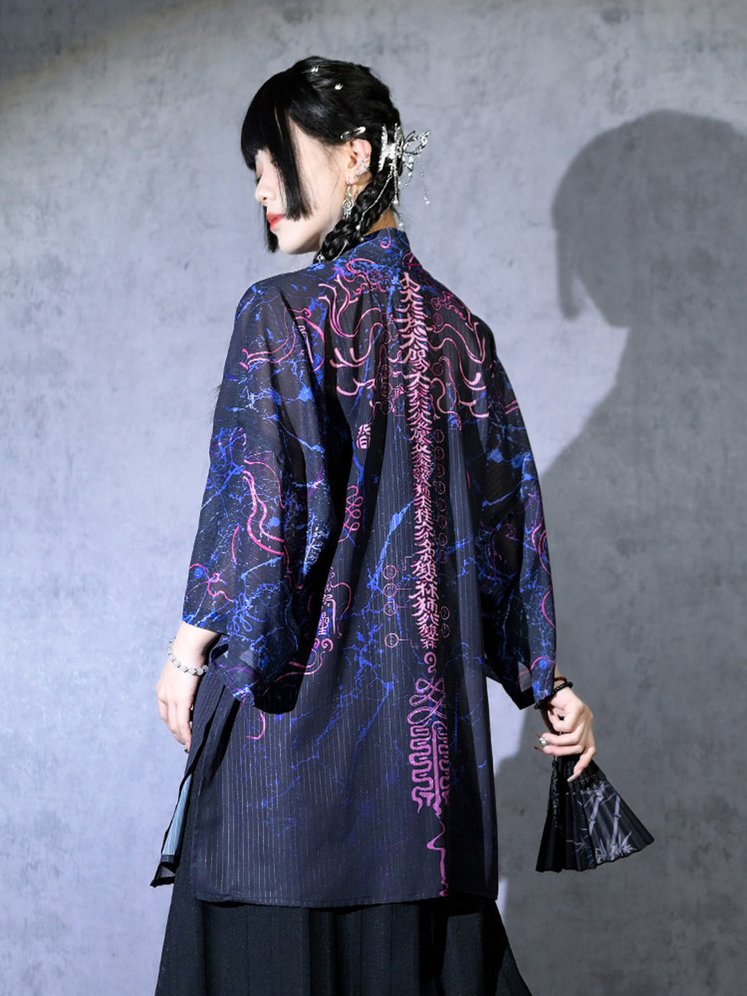 Hanfu-Inspired Printed Chiffon Cardigan