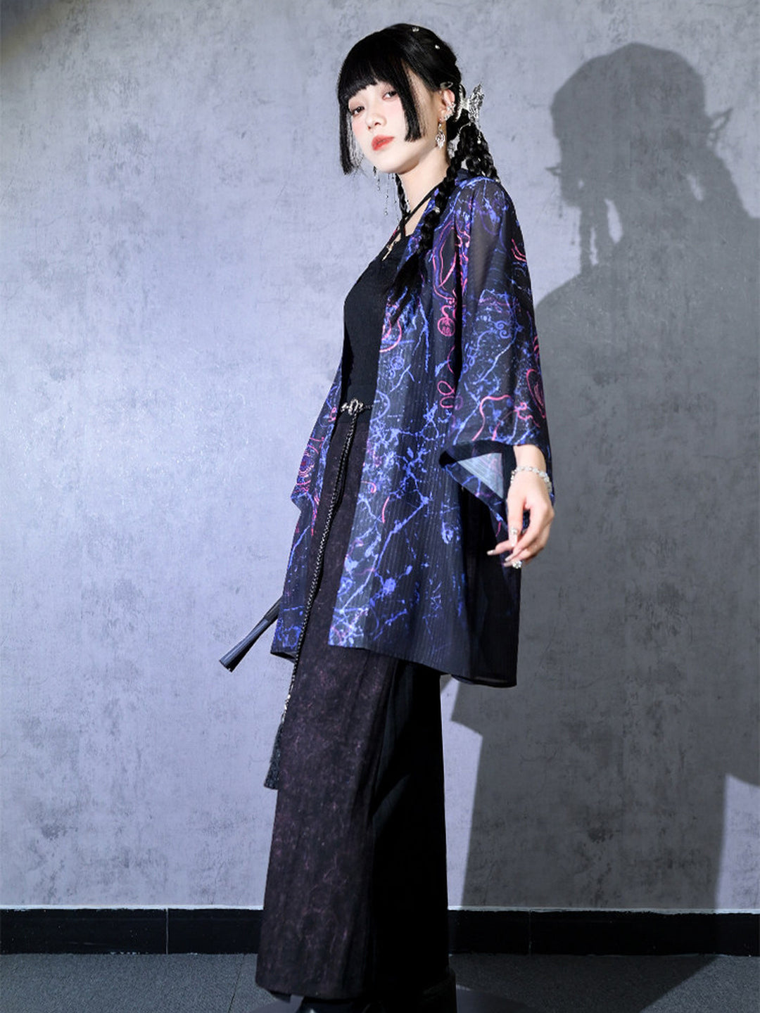 Hanfu-Inspired Printed Chiffon Cardigan