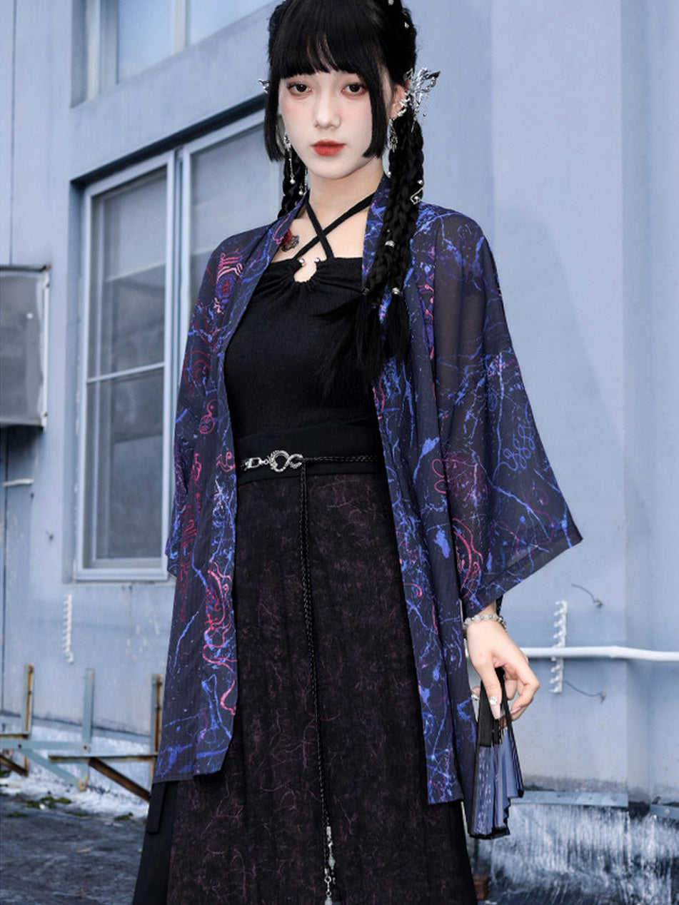 Hanfu-Inspired Printed Chiffon Cardigan