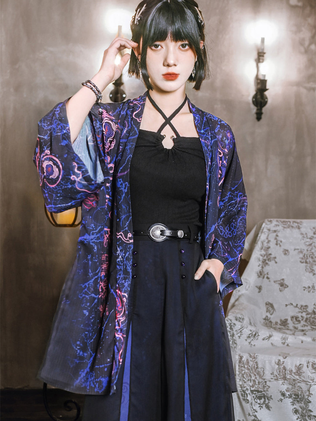 Hanfu-Inspired Printed Chiffon Cardigan