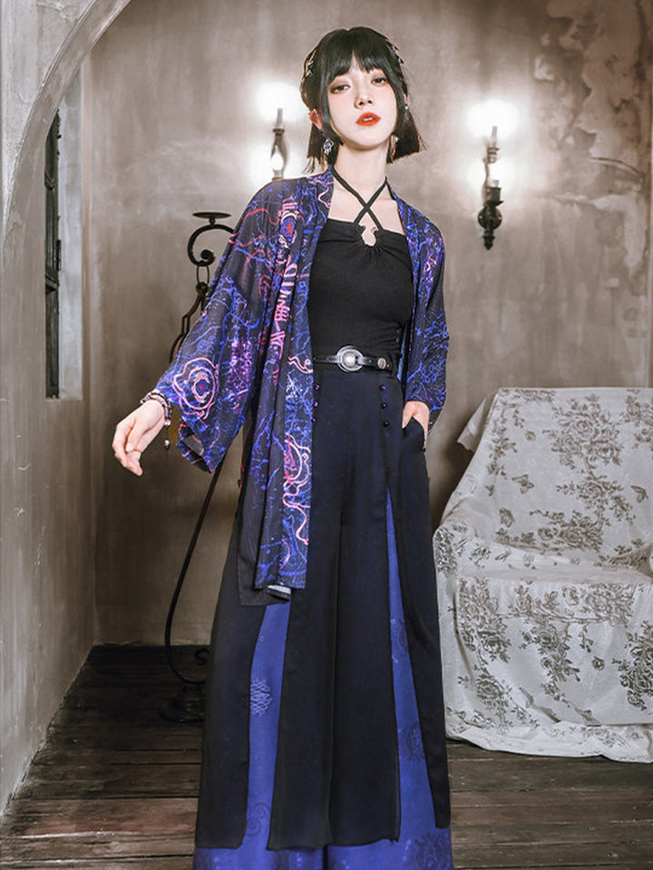 Hanfu-Inspired Printed Chiffon Cardigan