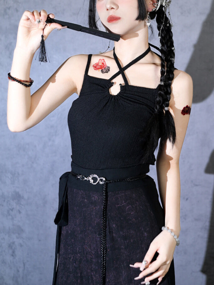 Ruched Keyhole Halter Tank Top